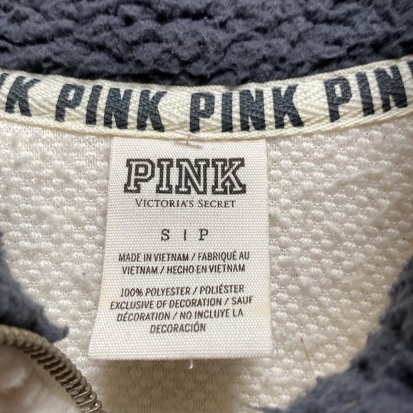 Pink 1/4 zip white fleece pull over. Sz S. Good condition. - Picture 4 of 5